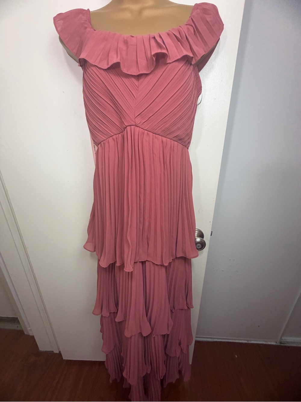 Lulu's Dusty Rose Off-Shoulder Tiered Maxi Dress